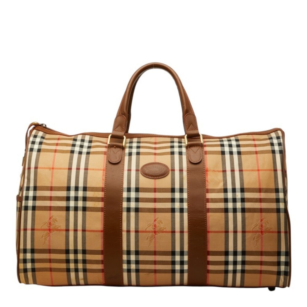 Burberry Nova Check Boston Bag, Beige, Nylon & Leather, Women's.